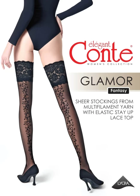 Conte elegant Чулки с ажурной резинкой и цветочным рисунком GLAMOR